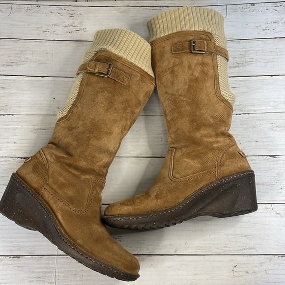 UGG Skyfall Chestnut Sweater Suede/Knit Cuff Tall Wedge Boots - Picture 8 of 14